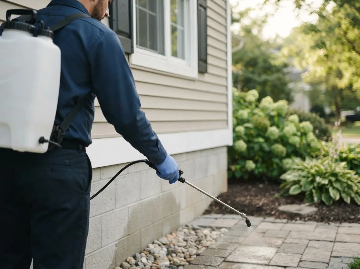 Pest control technician inspecting a home in Osseo, MN